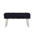 Hall Bench - Black Velvet Fabric and Gold Hairpin Legs