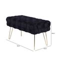 Hall Bench - Black Velvet Fabric and Gold Hairpin Legs