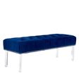 Clarence Bench - Blue Velvet Fabric - with Button Tufted Design