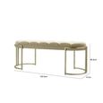 Hall Bench - Oval Large - Cream Velvet Fabric and Champagne Metal