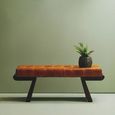 Inca Bench - Brown Leather with Teak Wood - Angular Legs