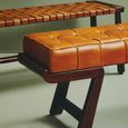 Inca Bench - Brown Leather with Teak Wood - Angular Legs