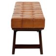 Inca Bench - Brown Leather with Teak Wood - Cross Legs