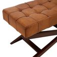 Inca Bench - Brown Leather with Teak Wood - Cross Legs
