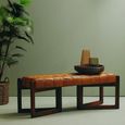 Inca Bench - Brown Leather with Teak Wood - Wooden Legs