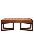 Inca Bench - Brown Leather with Teak Wood - Wooden Legs
