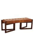 Inca Bench - Brown Leather with Teak Wood - Wooden Legs