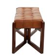 Inca Bench - Brown Leather with Teak Wood - Wooden Legs