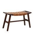 Inca Bench - Brown Leather with Teak Wood - Small Strapped