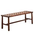 Inca Bench - Brown Leather with Teak Wood - Strapped