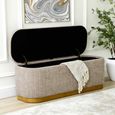 Hall Bench - Oval - Taupe Linen Fabric Storage