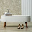 Hall Bench - Oval - White Boucle Fabric and Storage