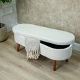Hall Bench - Oval - White Boucle Fabric and Storage