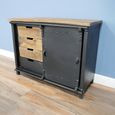 Sliding Door Cabinet - Black Metal and Mango Wood