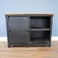 Sliding Door Cabinet - Black Metal and Mango Wood