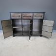Cabinet - 3 Door - 3 Drawer - Brown Metal - Industrial