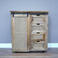 Storage Cabinet - Mango Wood and Rattan - Sliding Door