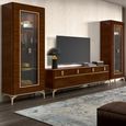 Modern Eva Vitrine - 1 Glass Door - Walnut with Gold Trim