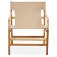 Kendari Lounge Chair - Cream Leather with Teak Wood