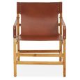 Kendari Lounge Chair - Vintage Brown Leather with Teak Wood - with Footrest