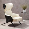 Kiev Armchair - Wing Back - Ivory Fabric and Black Faux Leather