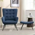Katelyn Accent Armchair - with Footstool - Blue Fabric