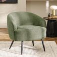 Dahlia Accent Chair - Curved Back - Olive Green and Black - Linen Fabric and Metal