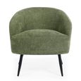 Dahlia Accent Chair - Curved Back - Olive Green and Black - Linen Fabric and Metal