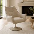 Caspian Swivel Lounge Chair - Ivory Chenille - Fabric and Metal