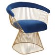 Anzio Chair - Navy Blue Velvet Fabric with Brushed Gold Base