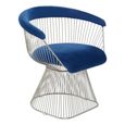 Anzio Chair - Navy Blue Velvet Fabric with Brushed Silver Base