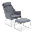 Azalea Lounge Chair - Grey Fabric with Footstool