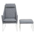 Azalea Lounge Chair - Grey Fabric with Footstool