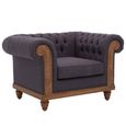 Cabra Chesterfield Armchair - Graphite Grey Fabric with Mahogany Wood