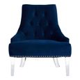 Clarence Chair - Blue Velvet Fabric - with Button Tufted Design