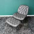 Dining Chair with Footstool - Grey Faux Leather