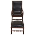 Inca Chair - Black Leather with Teak Wood - Lounge with Footstool