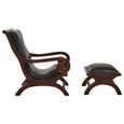 Inca Chair - Black Leather with Teak Wood - Lounge with Footstool