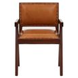 Inca Chair - Brown Leather with Teak Wood - Large Angular