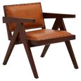 Inca Chair - Brown Leather with Teak Wood - Small Angular