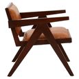 Inca Chair - Brown Leather with Teak Wood - Small Angular