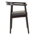 Kendari Armchair - Curved Back - Black Leather with Teak Wood