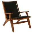 Kendari Lounge Chair - Black Leather with Teak Wood