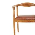 Kendari Armchair - Curved Back - Brown Leather with Teak Wood