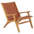 Kendari Lounge Chair - Brown Leather with Teak Wood