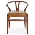 Kendari Lounge Chair - Curved - Camel Leather with Teak Wood