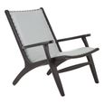 Kendari Lounge Chair - Grey Leather with Teak Wood