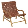Kendari Lounge Armchair - Brown Leather with Teak Wood