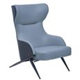 Kiev Armchair - Wing Back - Grey Fabric and Black Faux Leather