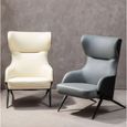 Kiev Armchair - Wing Back - Grey Fabric and Black Faux Leather